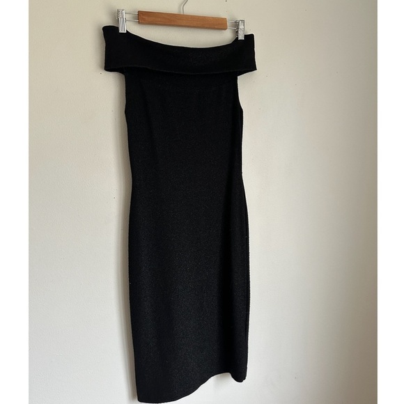 Ted Baker Metallic Shimmer Off Shoulder Bardot Vindy Stretchy Dress in Black - Picture 5 of 9